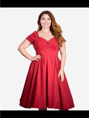 🎀 Unique Vintage Red Sweetheart Neckline swing Dress 👗